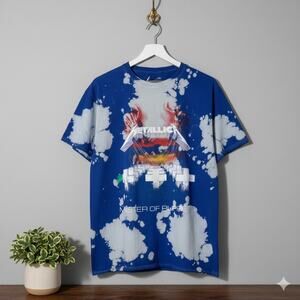 METALLICA Master of Puppets Graphic Band Tee Tie Dye Blue White Mens Size XL
